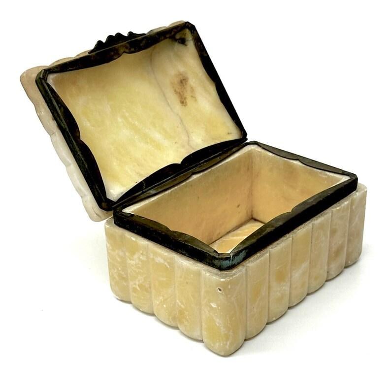Mid-Century Alabaster Stone and Brass Trinket Box - 2