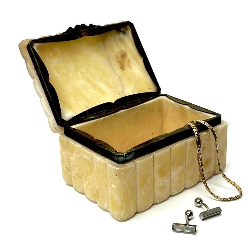 Mid-Century Alabaster Stone and Brass Trinket Box - 3