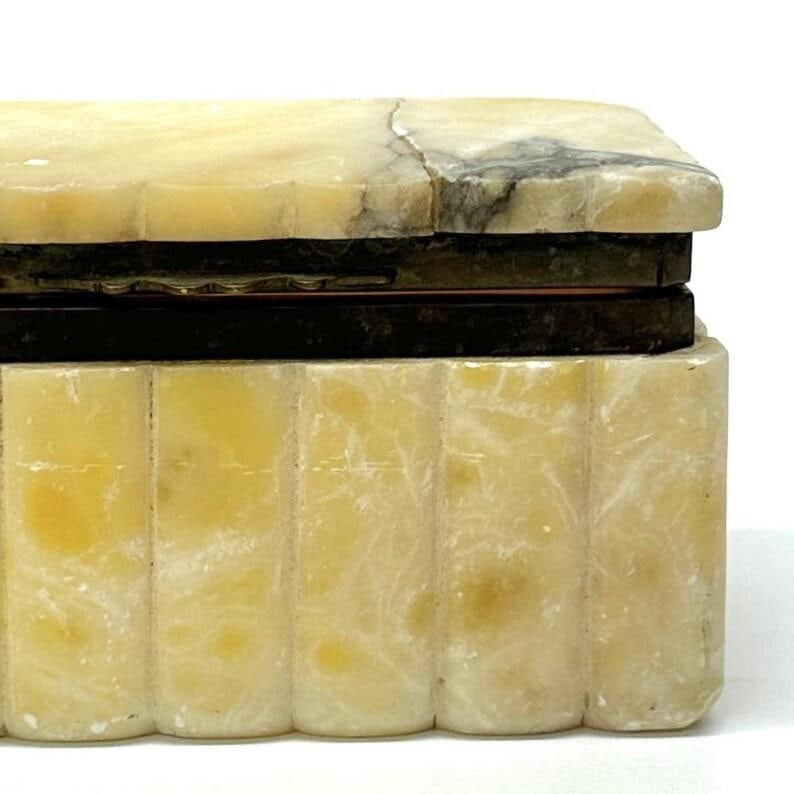 Mid-Century Alabaster Stone and Brass Trinket Box - 4