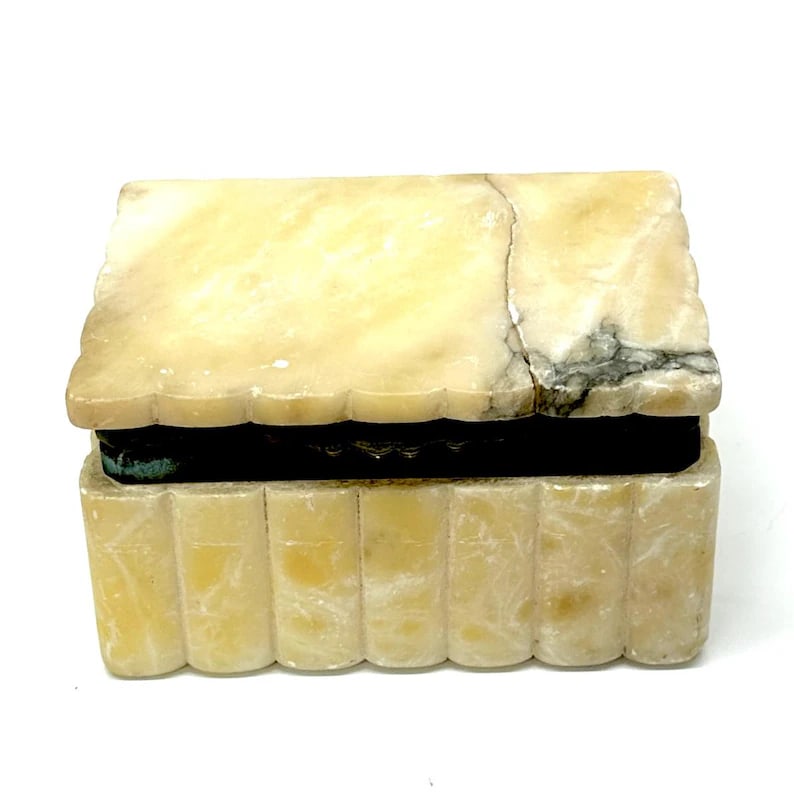 Mid-Century Alabaster Stone and Brass Trinket Box - 5