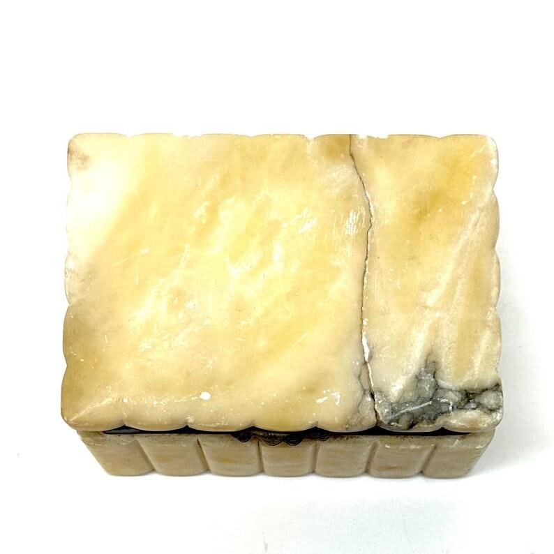 Mid-Century Alabaster Stone and Brass Trinket Box - 6