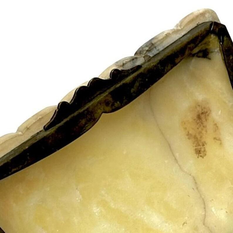 Mid-Century Alabaster Stone and Brass Trinket Box - 7