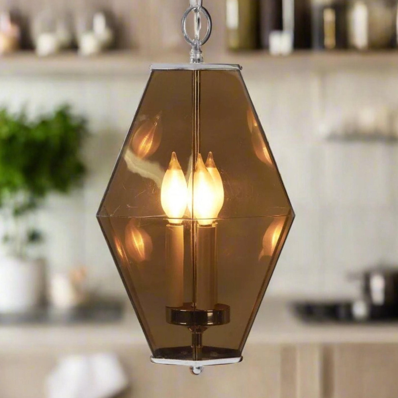 1970s 3 Light Smoky Gray Prism Pendant Light - 6
