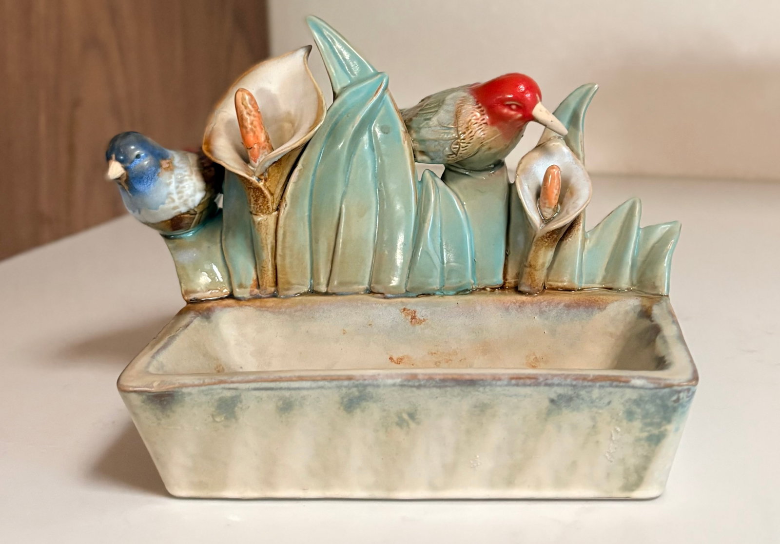Mid 20th Century Bird and Flower Ceramic Figurine Catchall Planter - 2