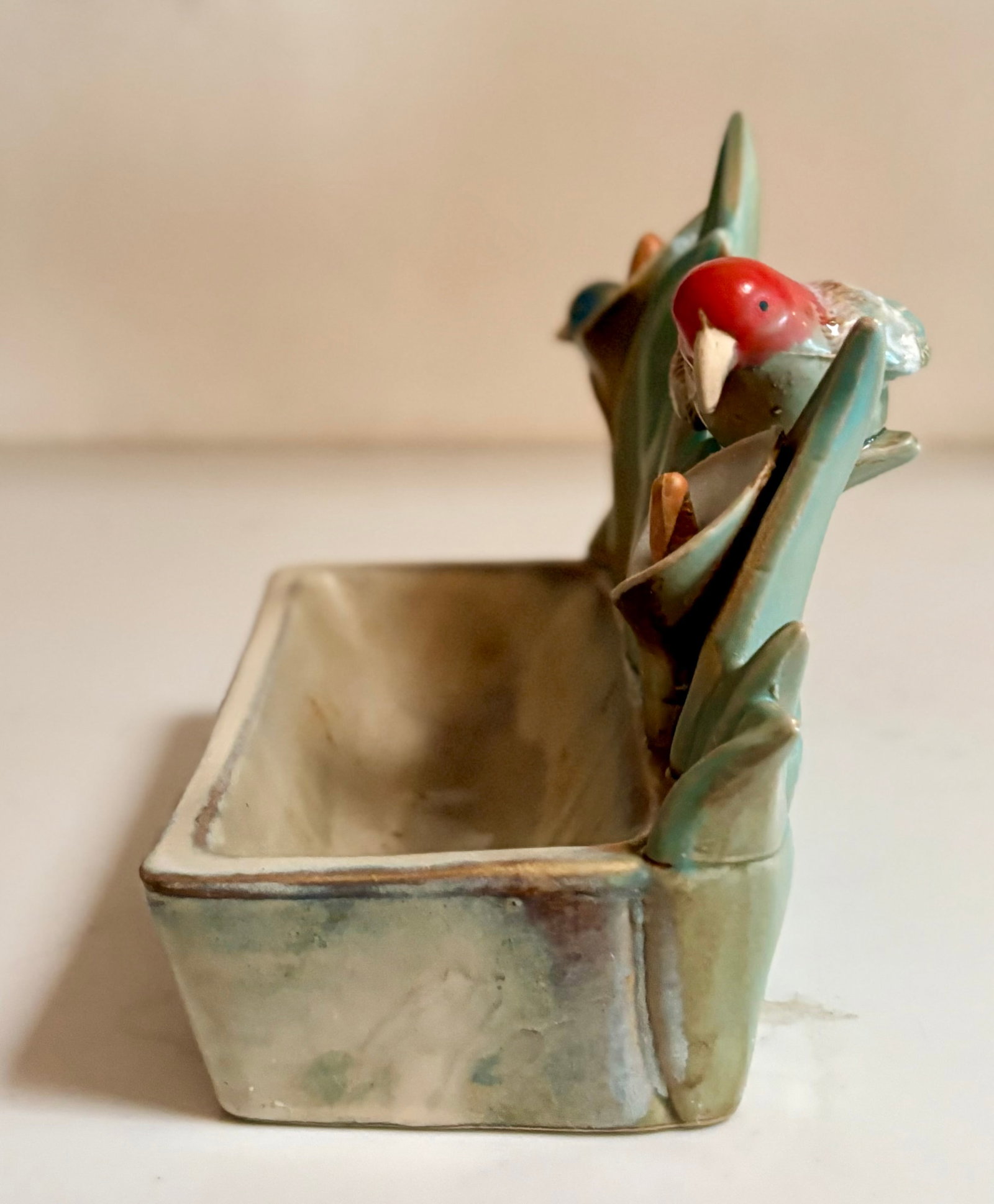 Mid 20th Century Bird and Flower Ceramic Figurine Catchall Planter - 5