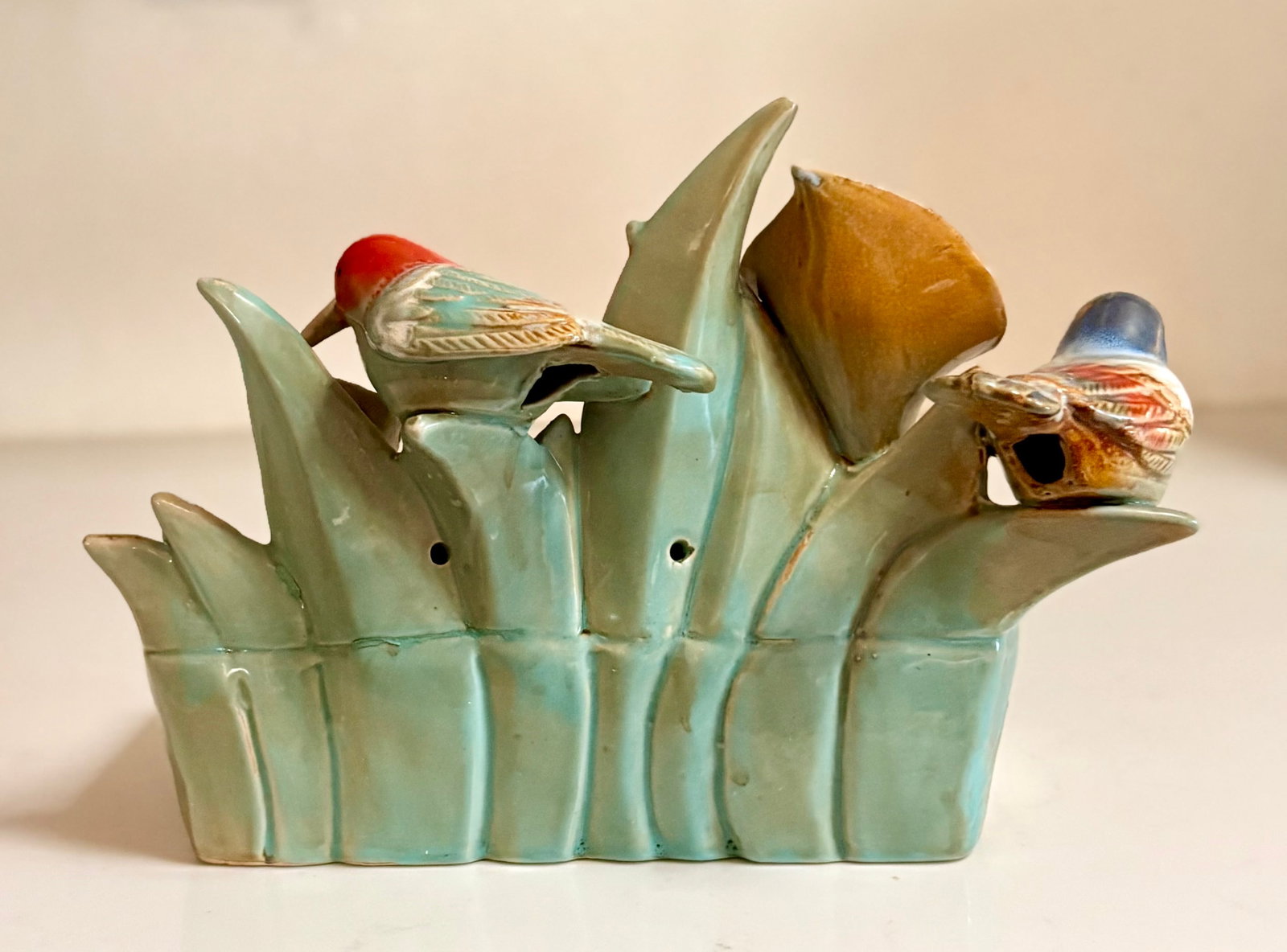 Mid 20th Century Bird and Flower Ceramic Figurine Catchall Planter - 6