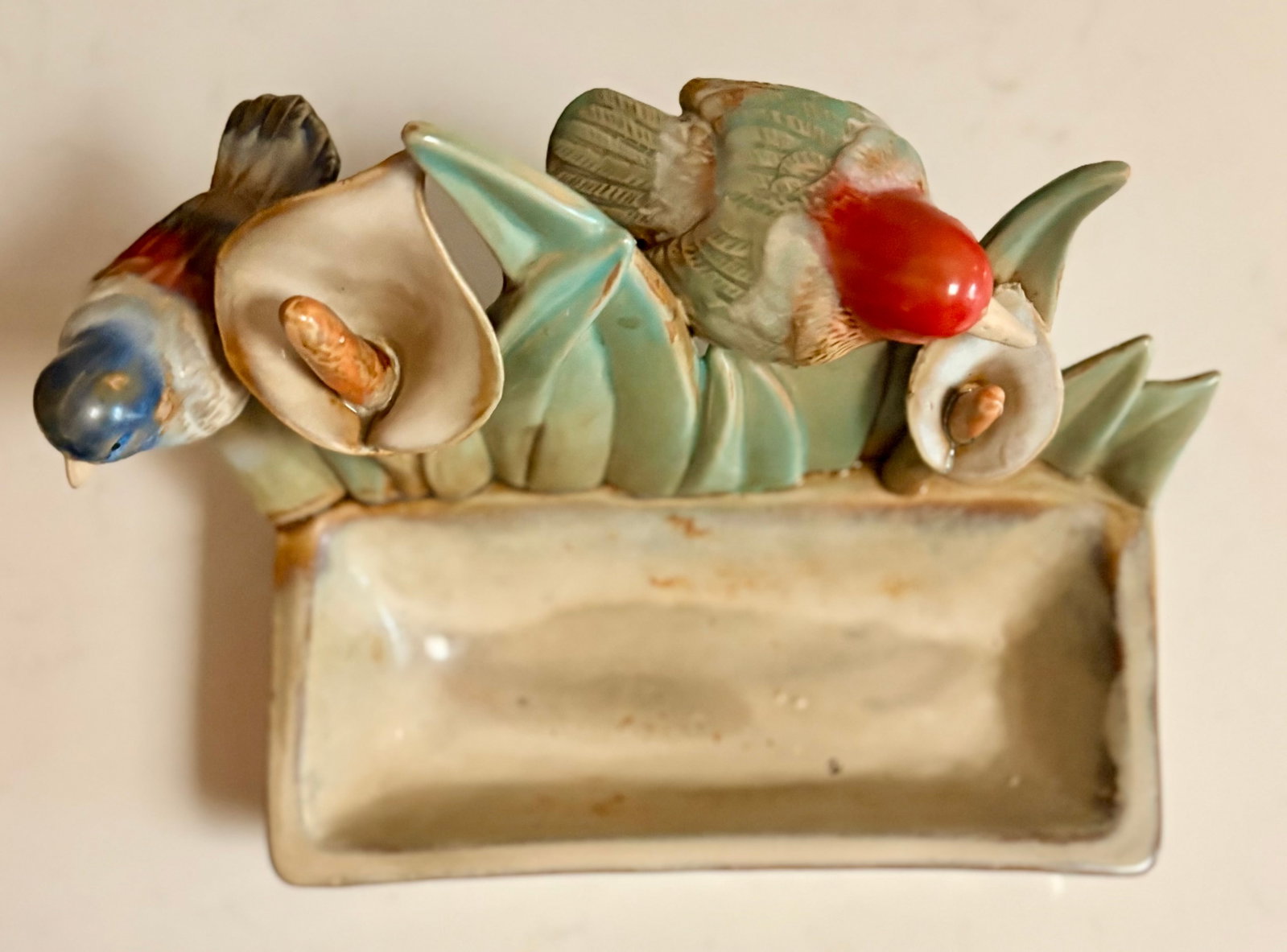 Mid 20th Century Bird and Flower Ceramic Figurine Catchall Planter - 8