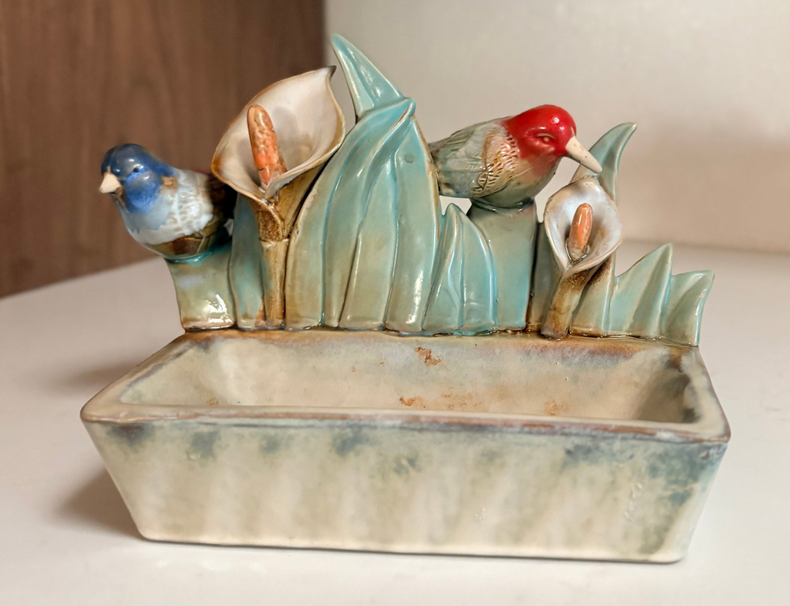 Mid 20th Century Bird and Flower Ceramic Figurine Catchall Planter - 9