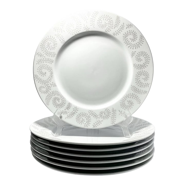 Pottery Barn "Winter Branch" 7 Porcelain Large Charger or Dinner Plates: Pottery Barn "Winter Branch" 7 Porcelain Large Charger or Dinner Plates 12 1/4" No chips, cracks, or fleabites. Slight nickeling on some plates. Length 12 1/4" Height 1 5/8 Circa 2010s Condition: Alte
