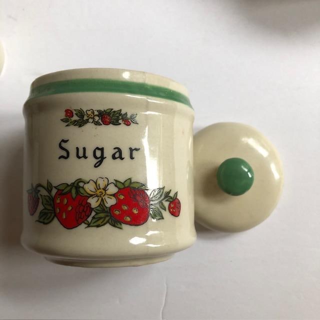 Mid 20th Century Strawberry Ceramic Kitchen Set of Sugar Creamer Salt Pepper - 2