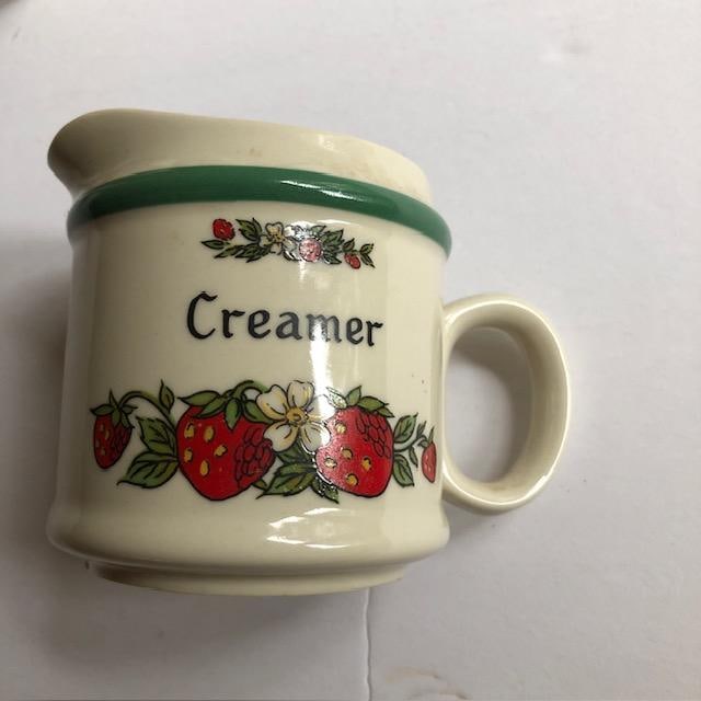 Mid 20th Century Strawberry Ceramic Kitchen Set of Sugar Creamer Salt Pepper - 3