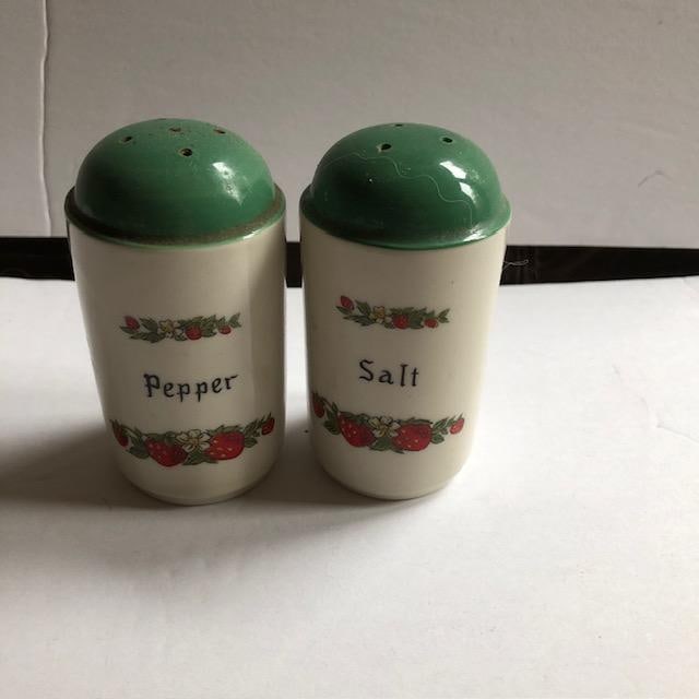 Mid 20th Century Strawberry Ceramic Kitchen Set of Sugar Creamer Salt Pepper - 4