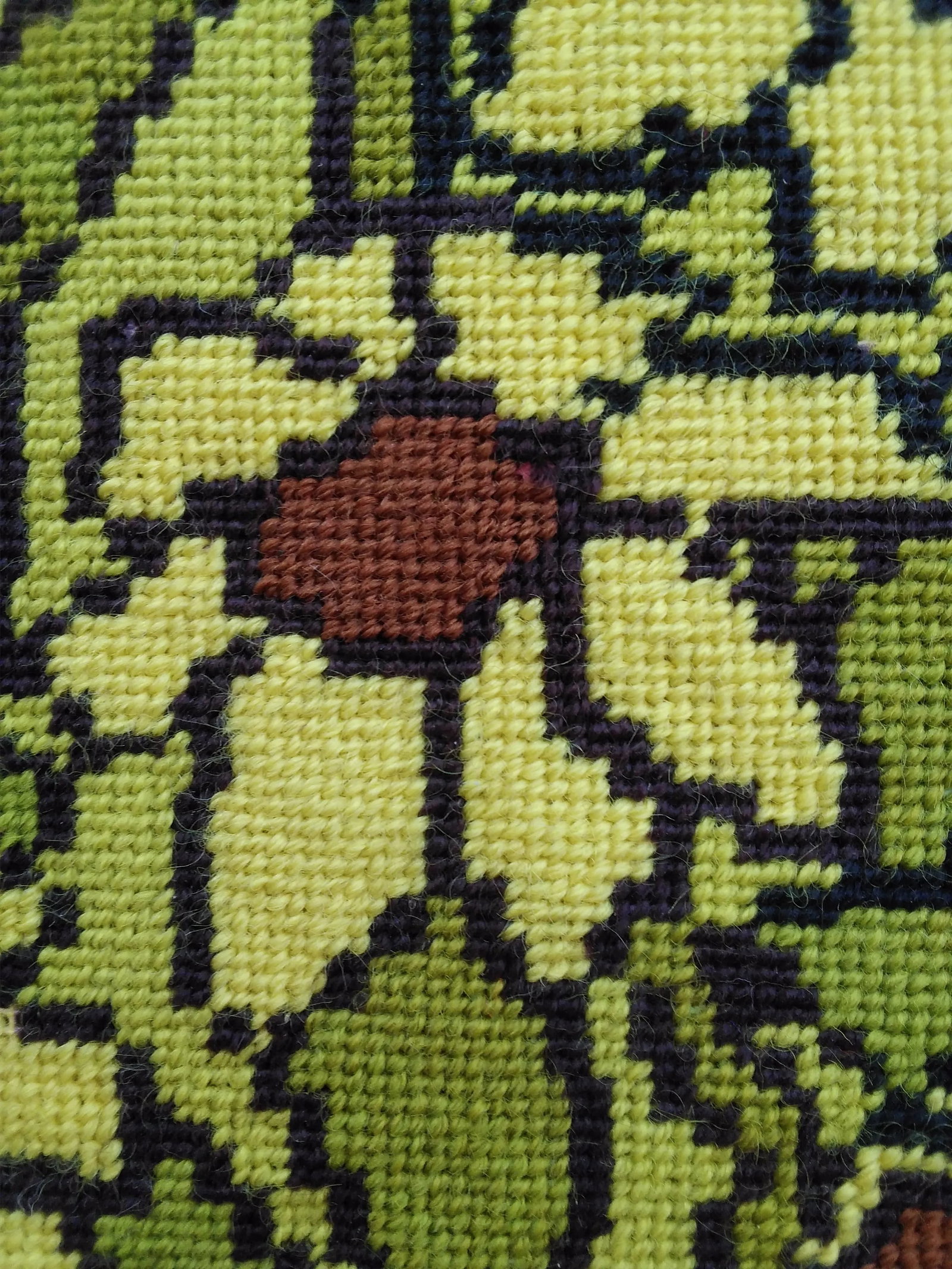 1970s Yellow and Green Stylized Floral Framed Needlepoint Picture - 2