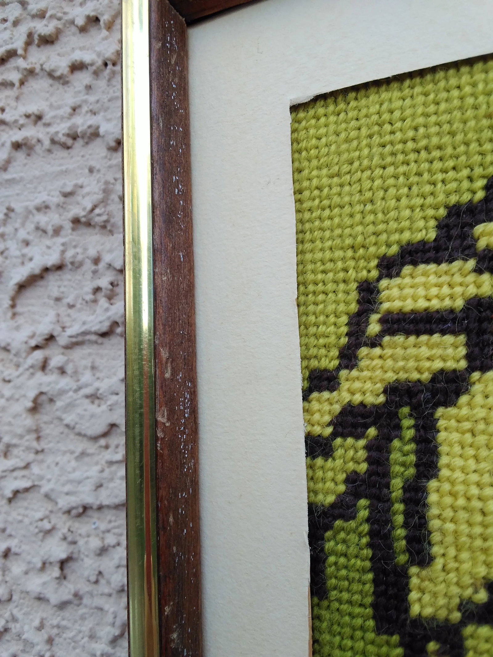 1970s Yellow and Green Stylized Floral Framed Needlepoint Picture - 6
