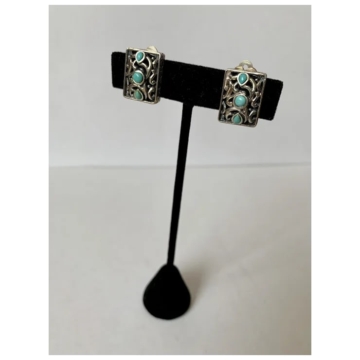 Late 20th Century Sterling and Turquoise Clip-On Earrings, A Pair - 4