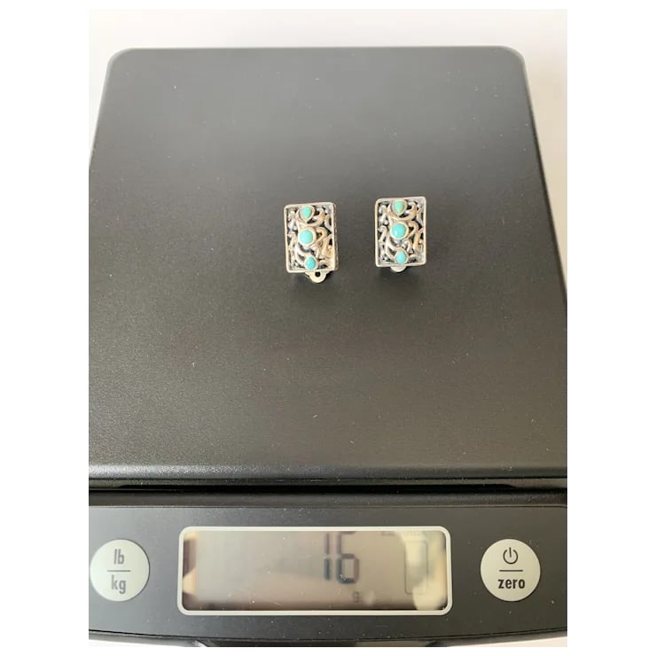Late 20th Century Sterling and Turquoise Clip-On Earrings, A Pair - 5