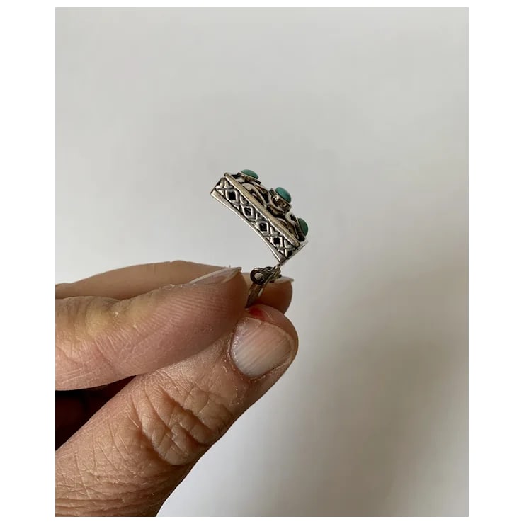 Late 20th Century Sterling and Turquoise Clip-On Earrings, A Pair - 6