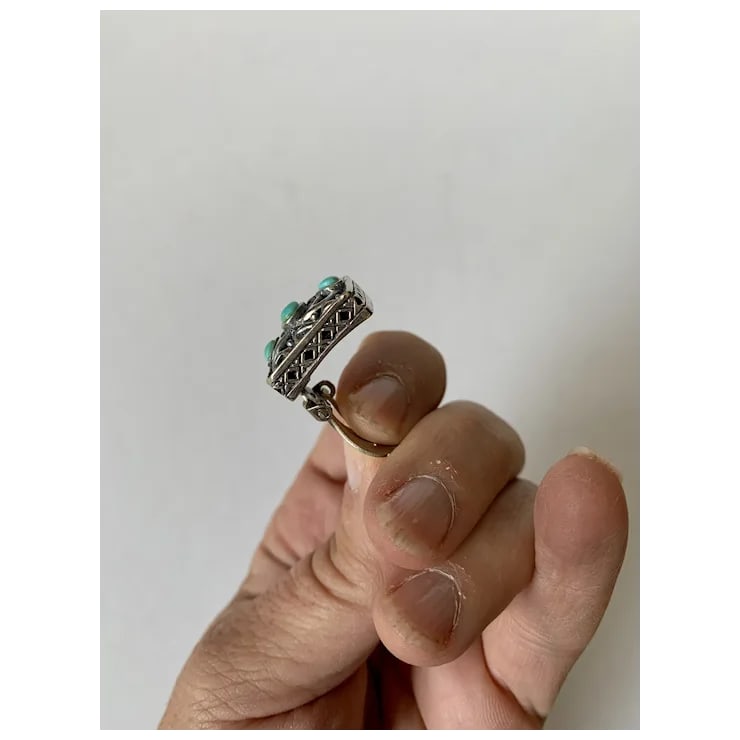 Late 20th Century Sterling and Turquoise Clip-On Earrings, A Pair - 7