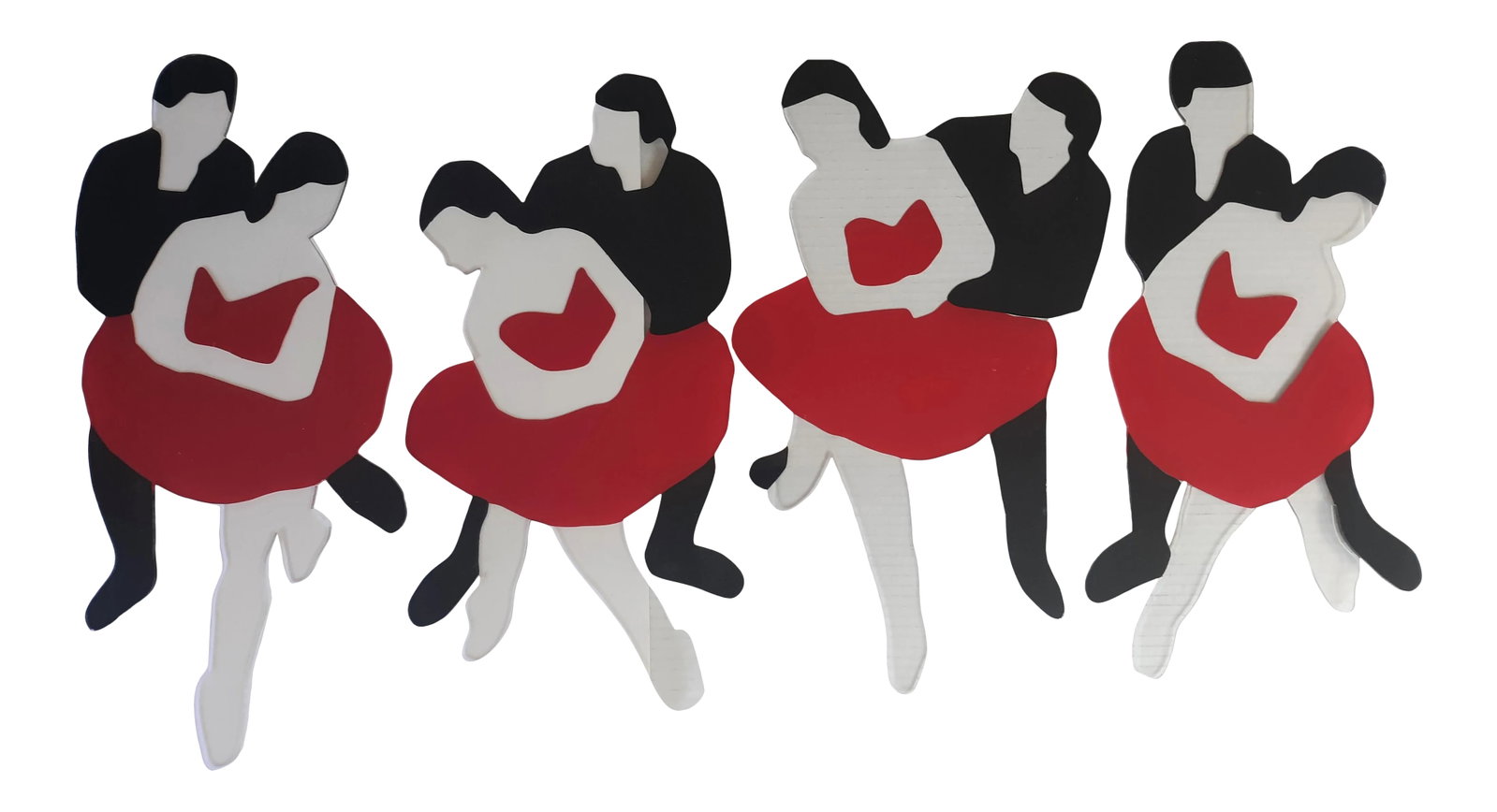 1995 Marco Lodola Stage Dancers Four Enamel Paintings on Perspex - Set of 4 Made in Italy: Great 1995 set of four individual enamel on perspex art pieces of a dancing couple. Each piece is a little different and features a man and a woman dancing and are part of the set. Each individual