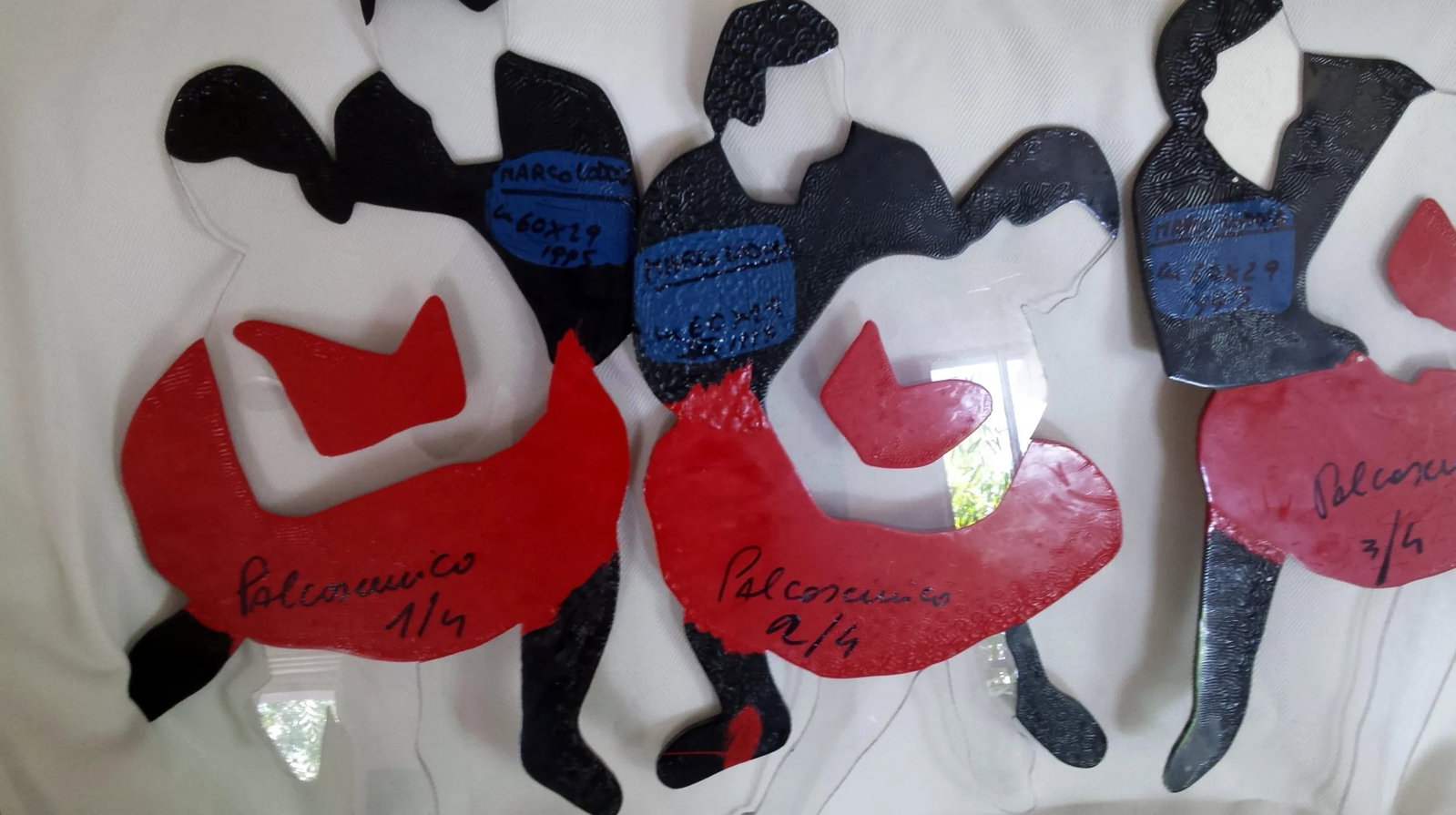 1995 Marco Lodola Stage Dancers Four Enamel Paintings on Perspex - Set of 4 Made in Italy - 3