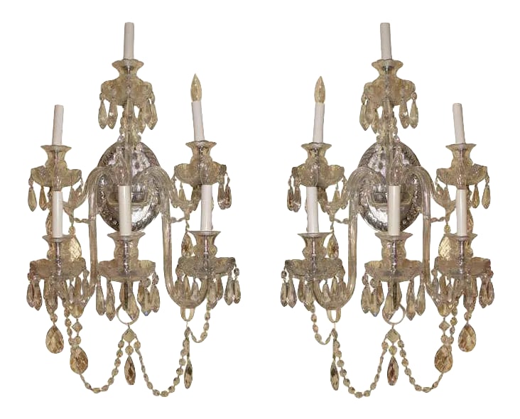 English Cut Glass Tier Style 6-Arm Sconces - A Pair (1 of 8)