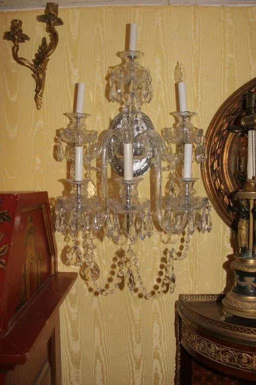 English Cut Glass Tier Style 6-Arm Sconces - A Pair - 2