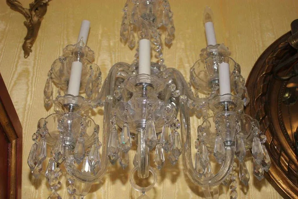 English Cut Glass Tier Style 6-Arm Sconces - A Pair - 3