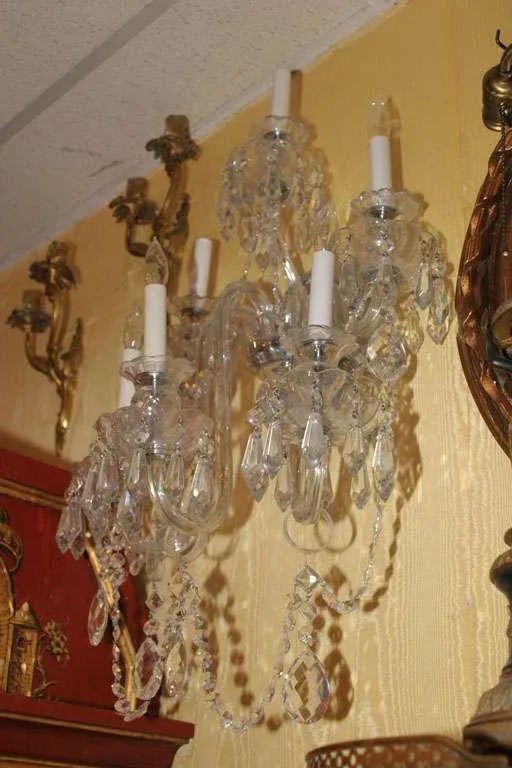 English Cut Glass Tier Style 6-Arm Sconces - A Pair - 5