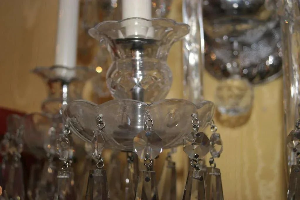 English Cut Glass Tier Style 6-Arm Sconces - A Pair - 6