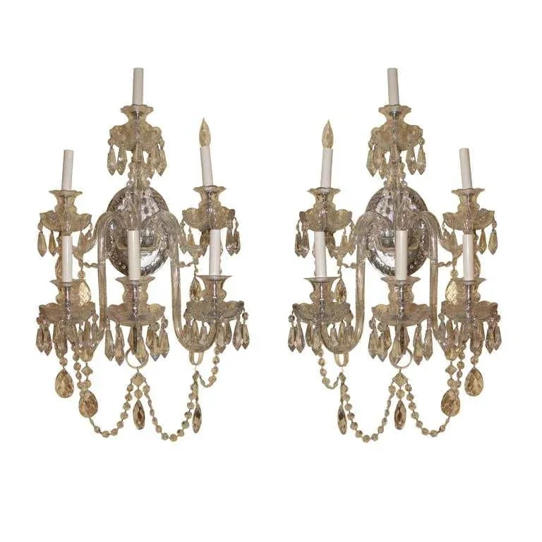 English Cut Glass Tier Style 6-Arm Sconces - A Pair - 8
