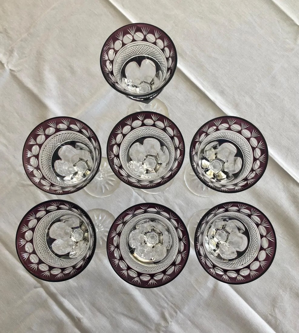 Early 20th Century Justin Tharaud Amethyst Crystal Wine Glasses / Goblets - Set of 7 - 5