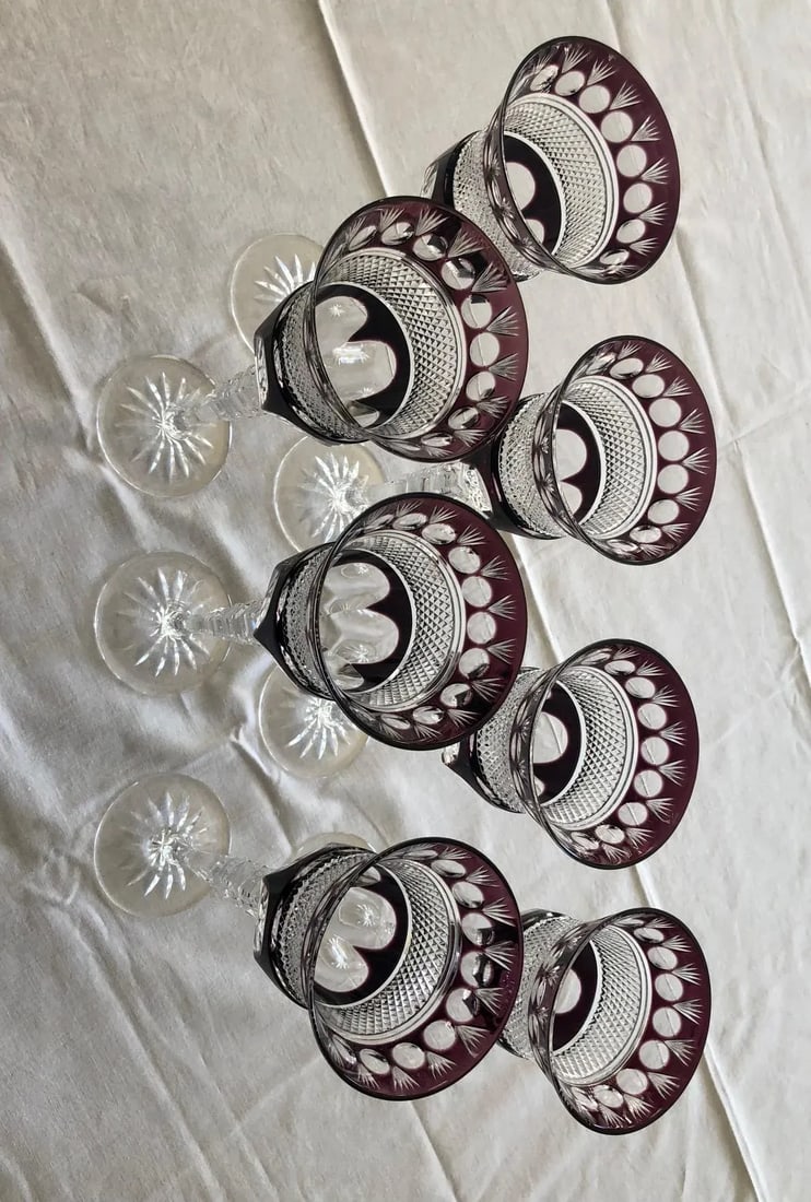 Early 20th Century Justin Tharaud Amethyst Crystal Wine Glasses / Goblets - Set of 7 - 6