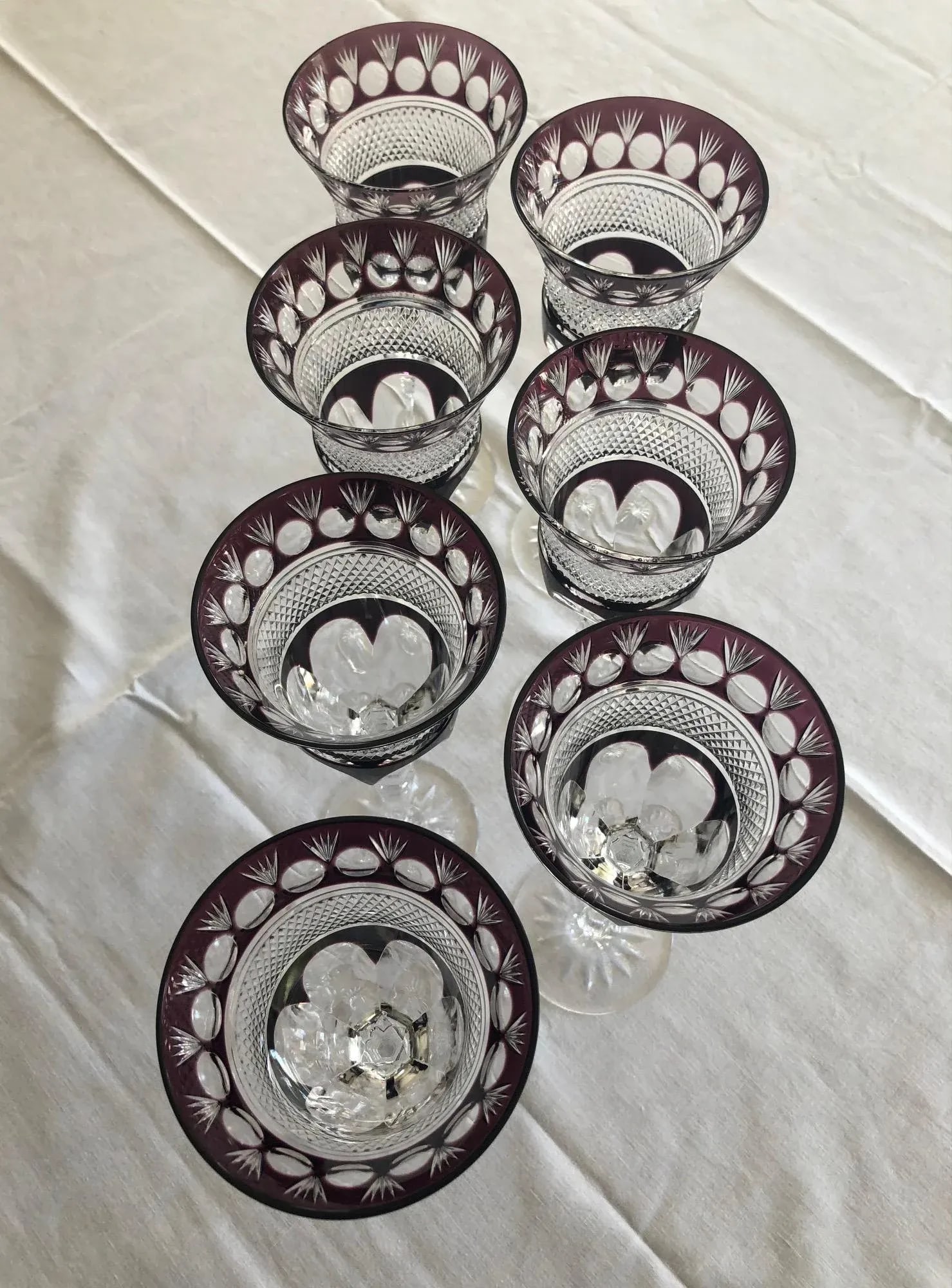 Early 20th Century Justin Tharaud Amethyst Crystal Wine Glasses / Goblets - Set of 7 - 7