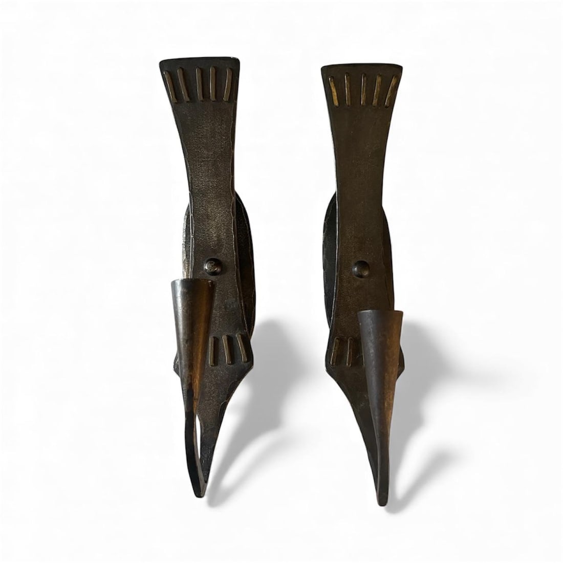 Pair of Forged Iron and Brass Wall Sconces by Lars Holmstrom Arvika - 3