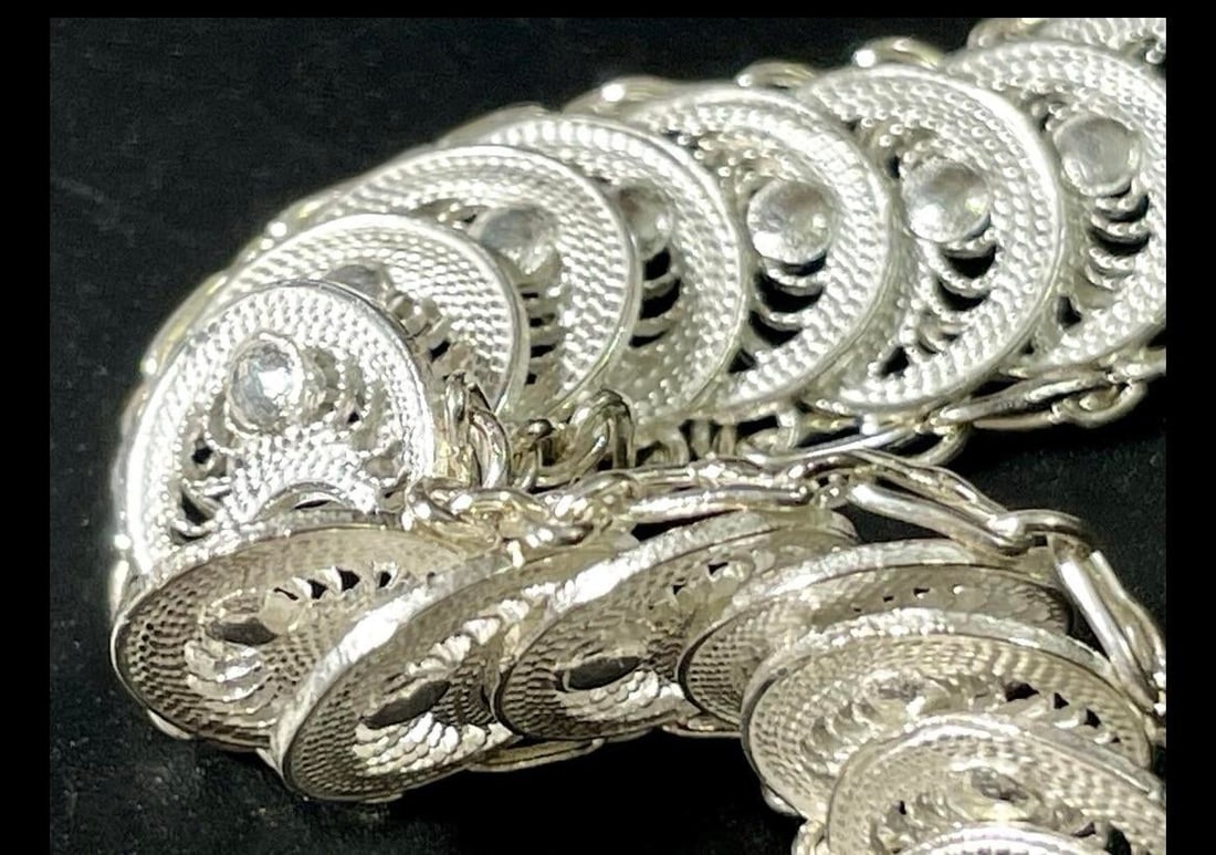 Sterling Silver Fine Filagree Articulated Disc Necklace by Amaree - 2