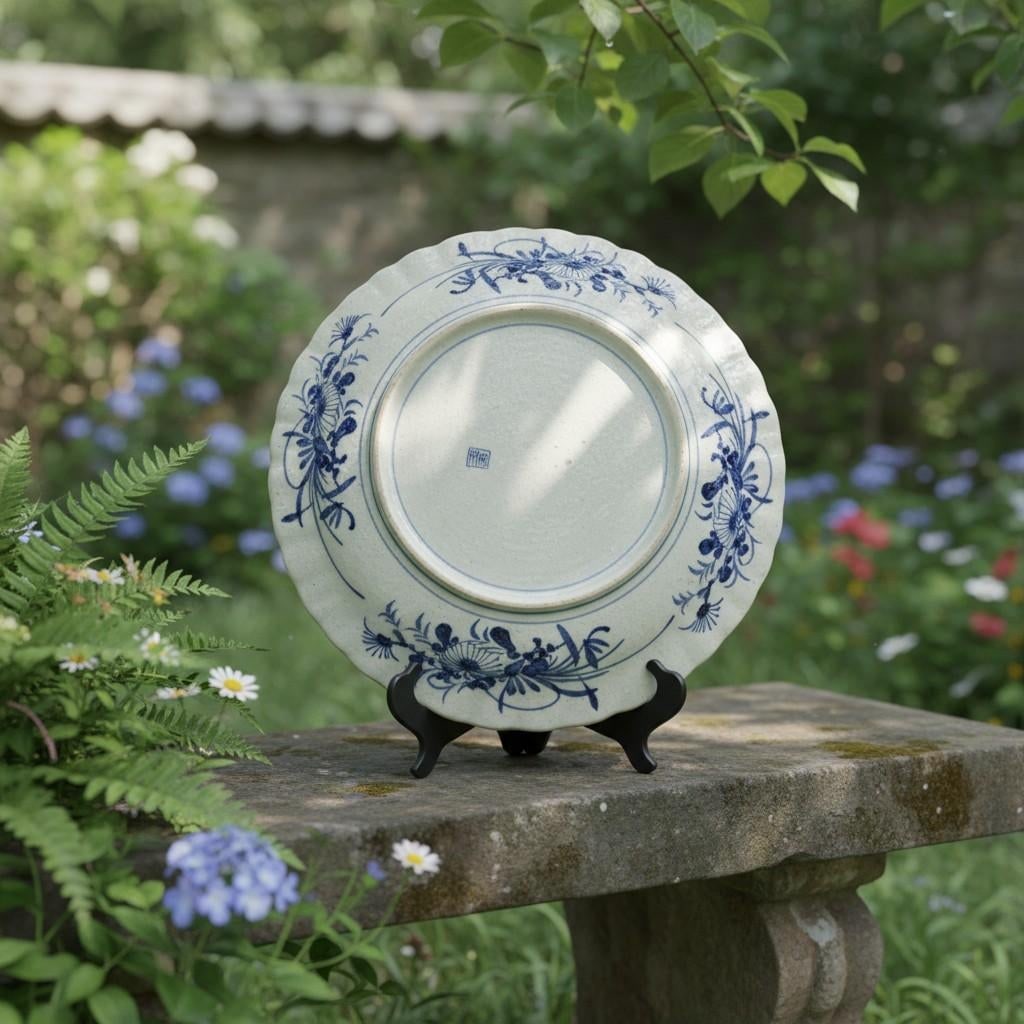 Antique Japanese Arita Blue White Charger Plate Foo Dog Lion Peony-19''-Asian - 4