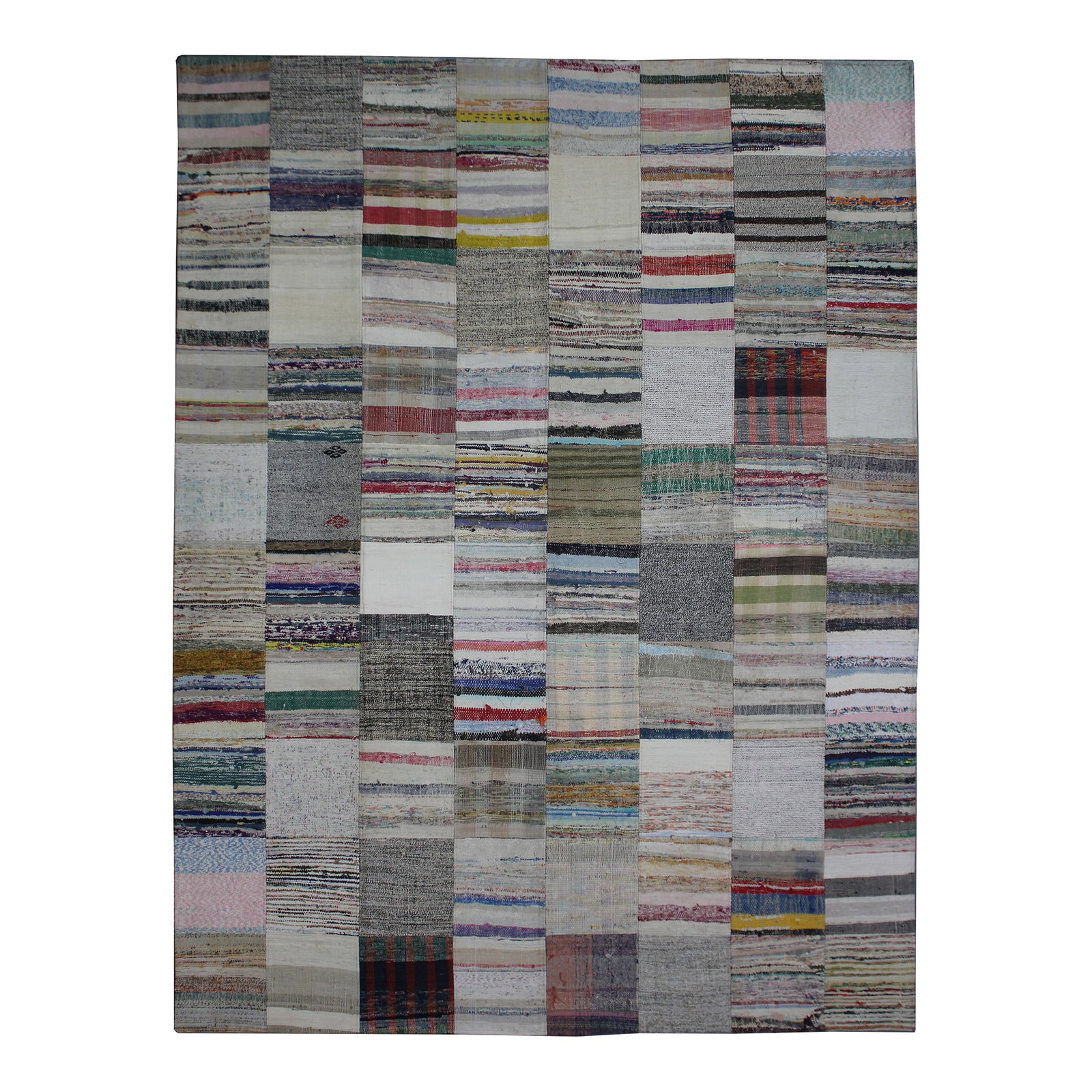 Handmade Vintage Patchwork Rug.7'9" X 9'9": A beautiful antique Patchwork Kilim. It's in very good condition, practically new. This Patchworks kilim is produced of older handwoven kilims that are about 60 years old, and have been cut in