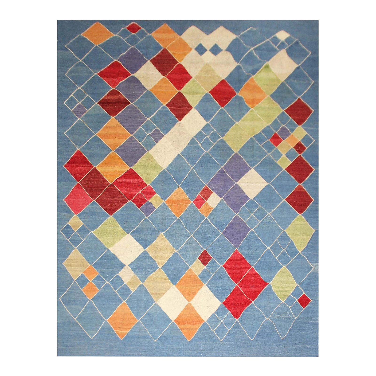 Hand Knotted Modern Kilim. 8'4" X 9'9": A beautiful hand knotted modern kilim made of 75% wool & 25% cotton, dyed with all natural dyes made from vegetable pigments. The outstanding design and very popular colors make this piece an eye