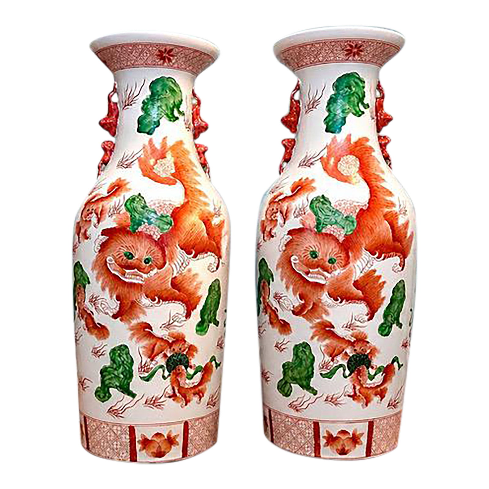 Vintage 24" Hand Painted Chinese Porcelain Jars With Foo Dogs and Inscriptions, a Pair (1 of 18)