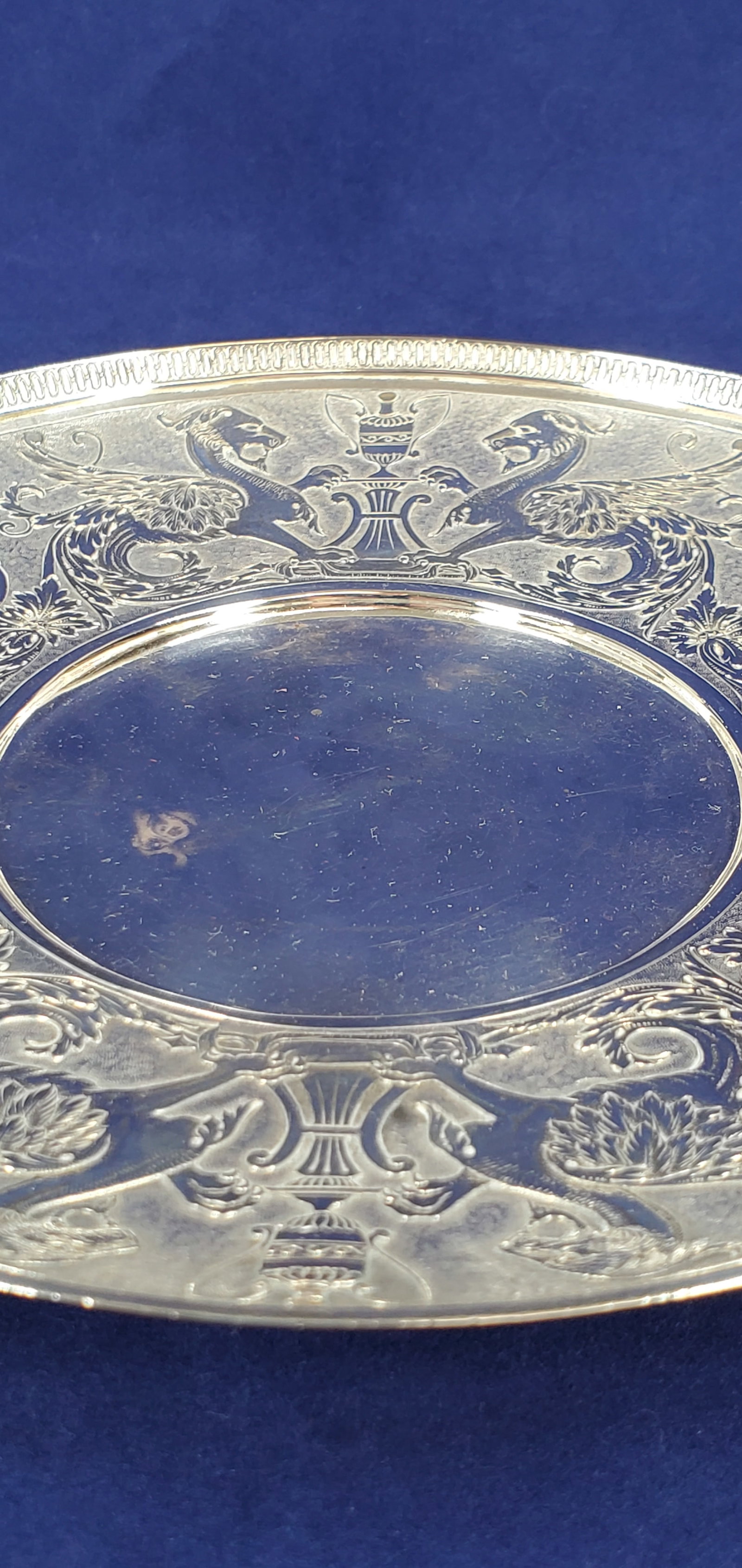 Mid 19th Century Tiffany & Co Sterling Griffin Dragon Plate Demitasse Saucer 1863 - 16