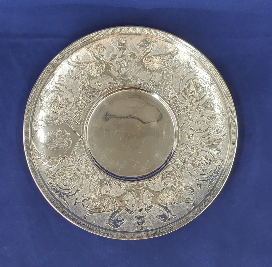 Mid 19th Century Tiffany & Co Sterling Griffin Dragon Plate Demitasse Saucer 1863 - 18