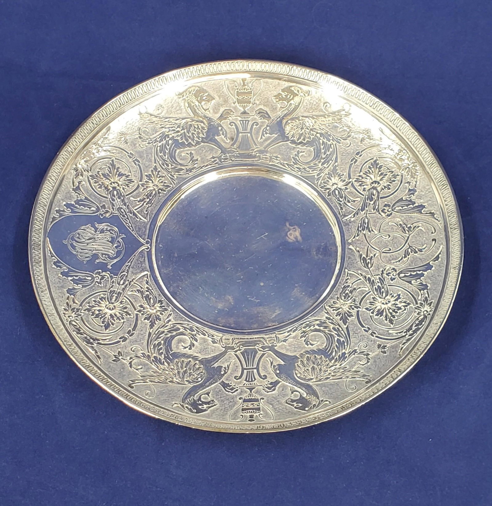 Mid 19th Century Tiffany & Co Sterling Griffin Dragon Plate Demitasse Saucer 1863 - 2