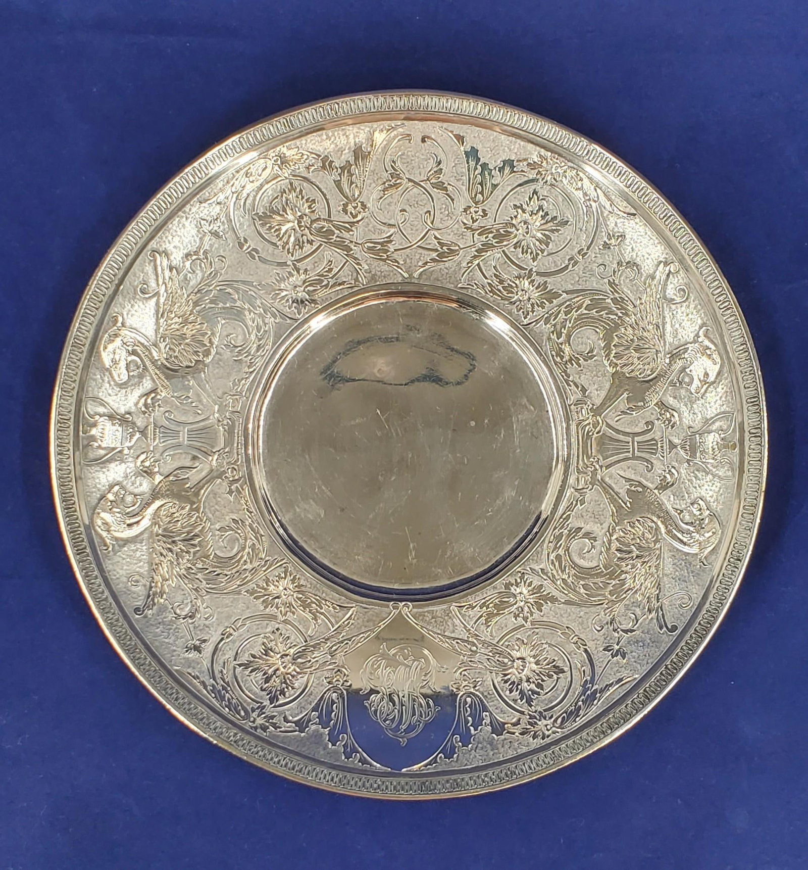 Mid 19th Century Tiffany & Co Sterling Griffin Dragon Plate Demitasse Saucer 1863 - 3