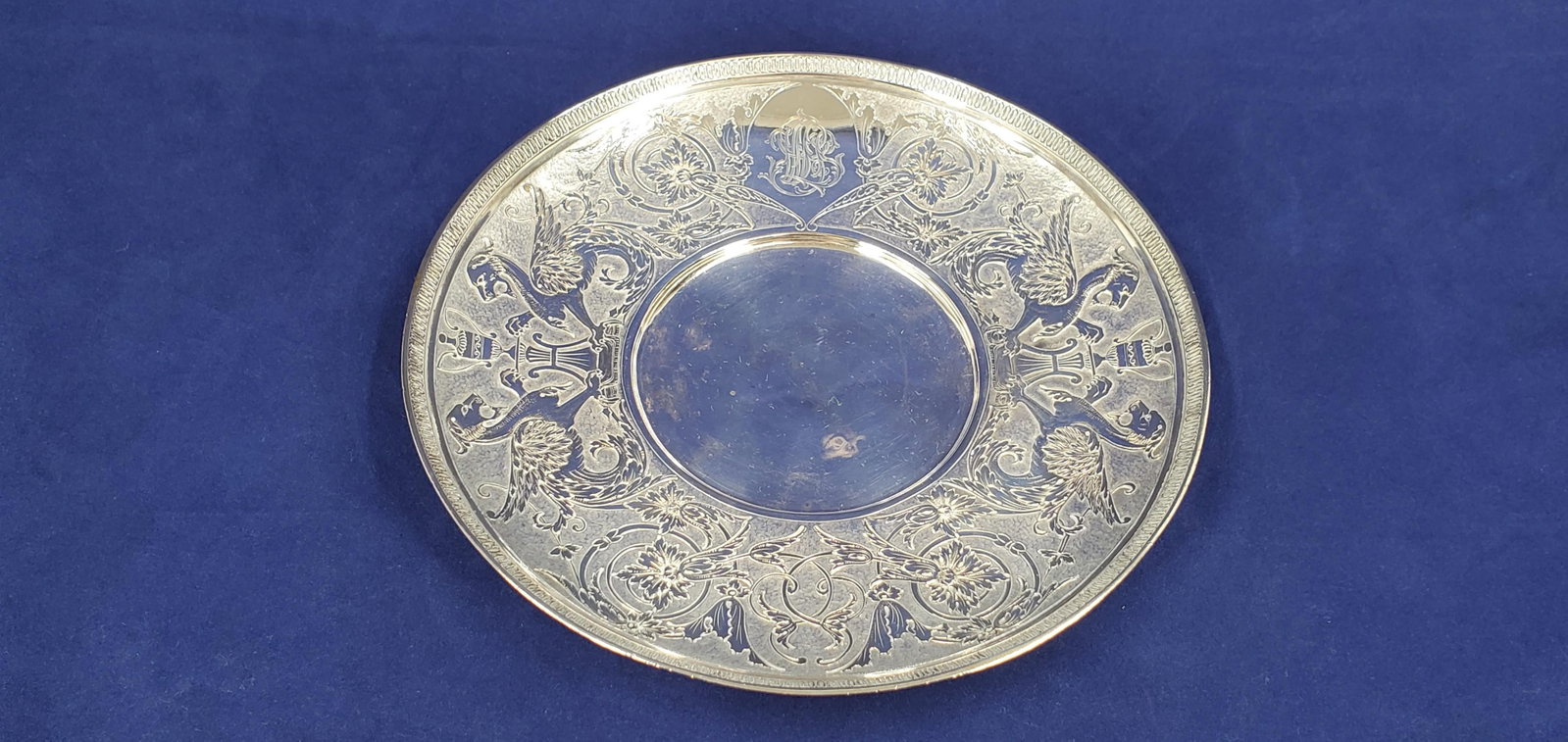 Mid 19th Century Tiffany & Co Sterling Griffin Dragon Plate Demitasse Saucer 1863 - 5