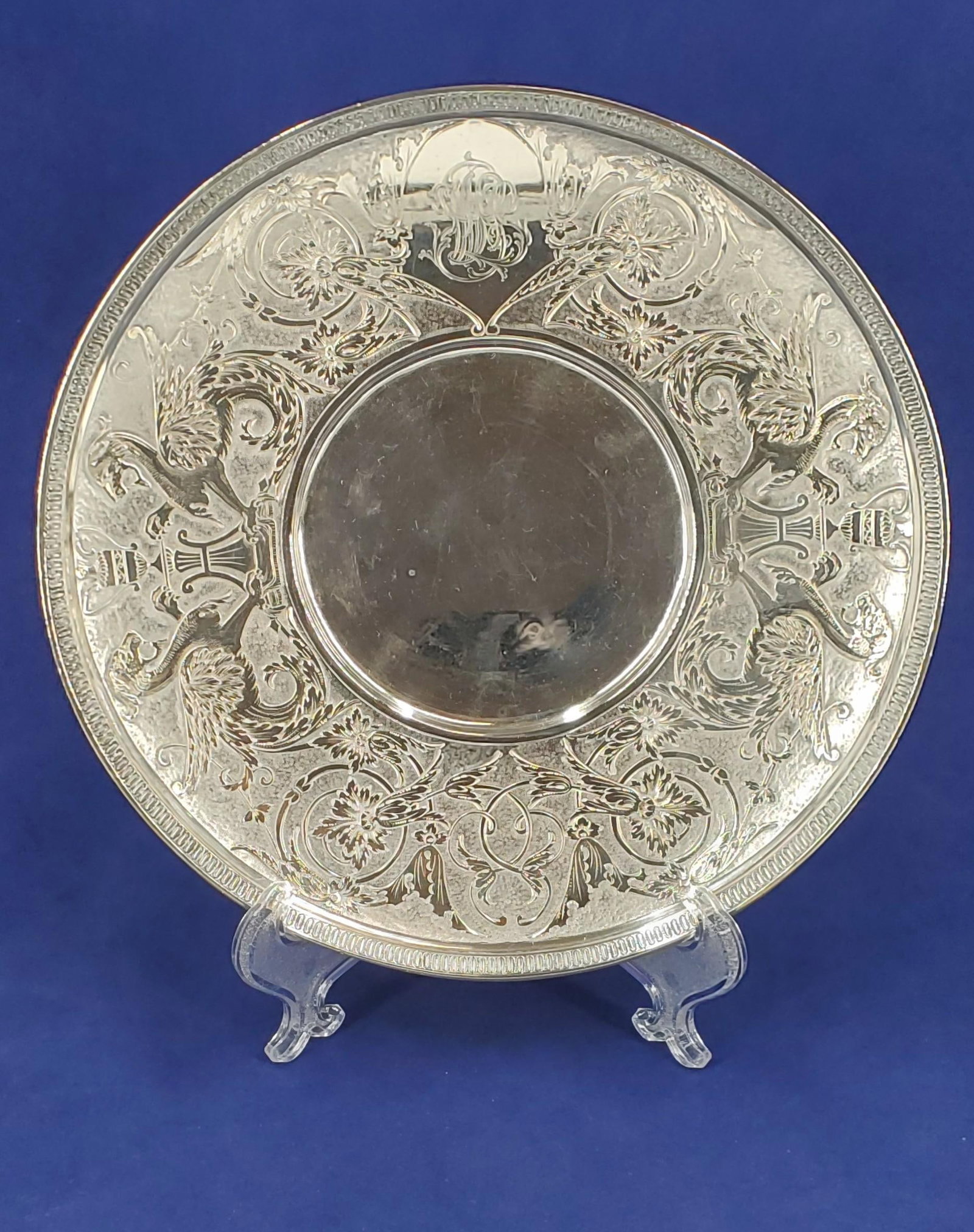 Mid 19th Century Tiffany & Co Sterling Griffin Dragon Plate Demitasse Saucer 1863 - 8