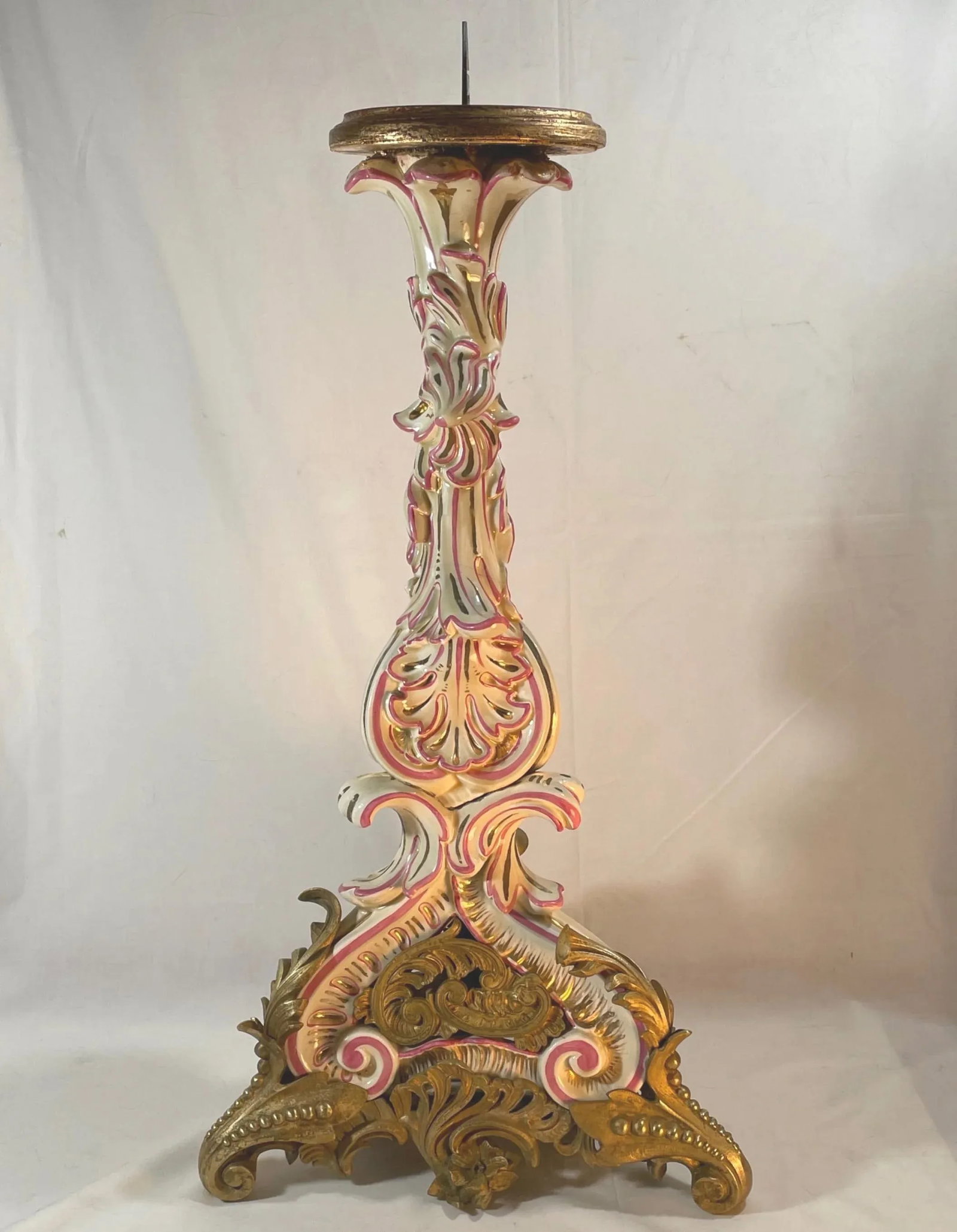 Large French Strasbourg 19th Century Faience Tall Floor Candle Holder With Ormolu - 10