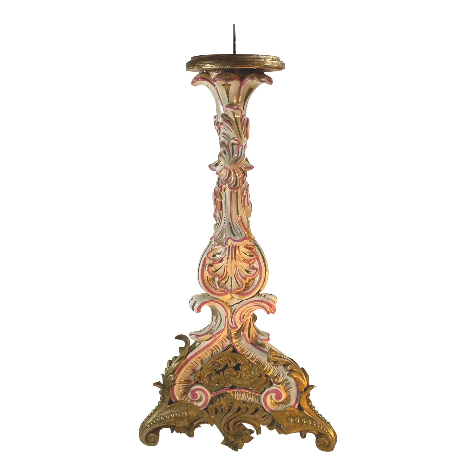 Large French Strasbourg 19th Century Faience Tall Floor Candle Holder With Ormolu (1 of 10)