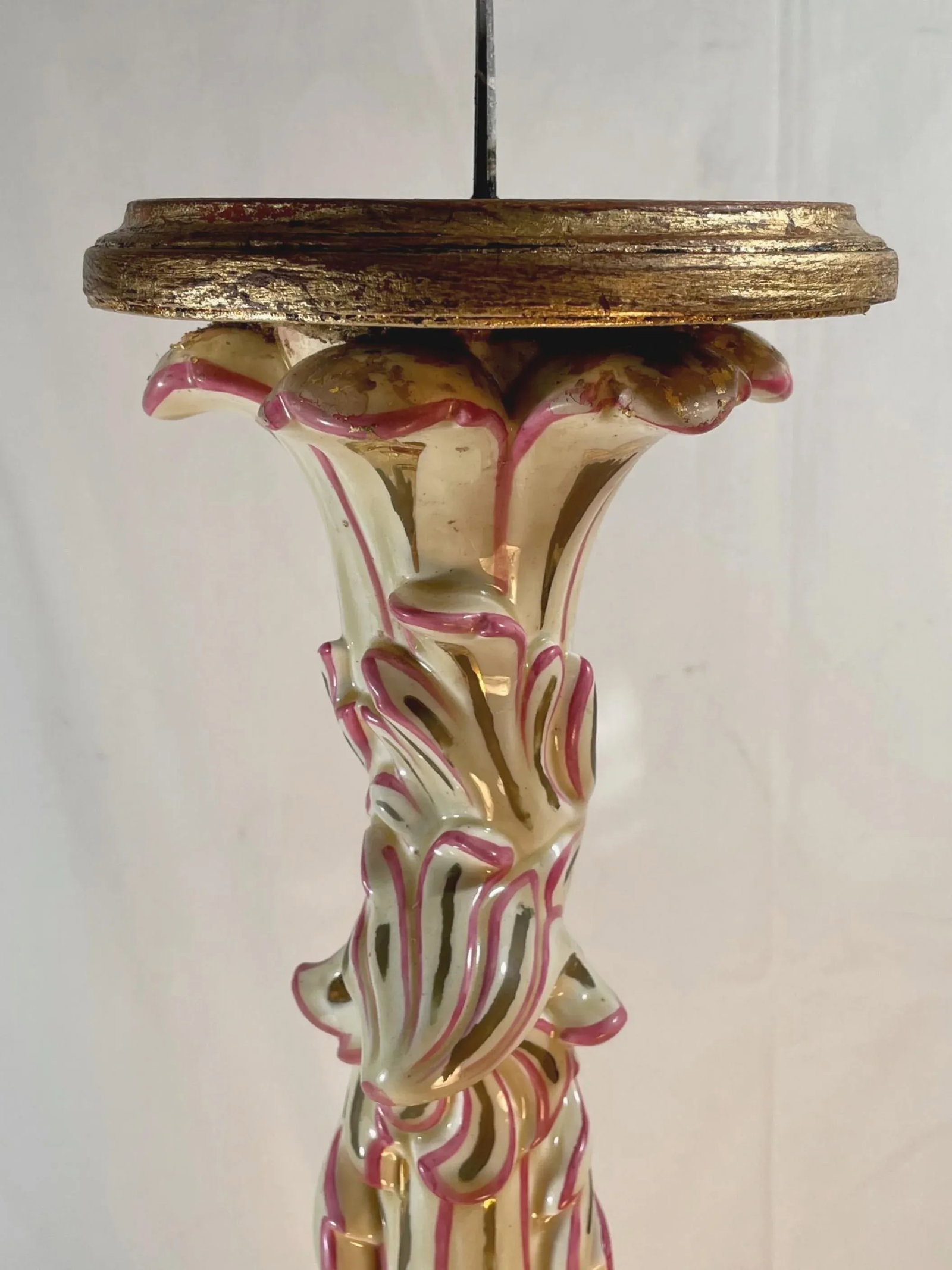 Large French Strasbourg 19th Century Faience Tall Floor Candle Holder With Ormolu - 4