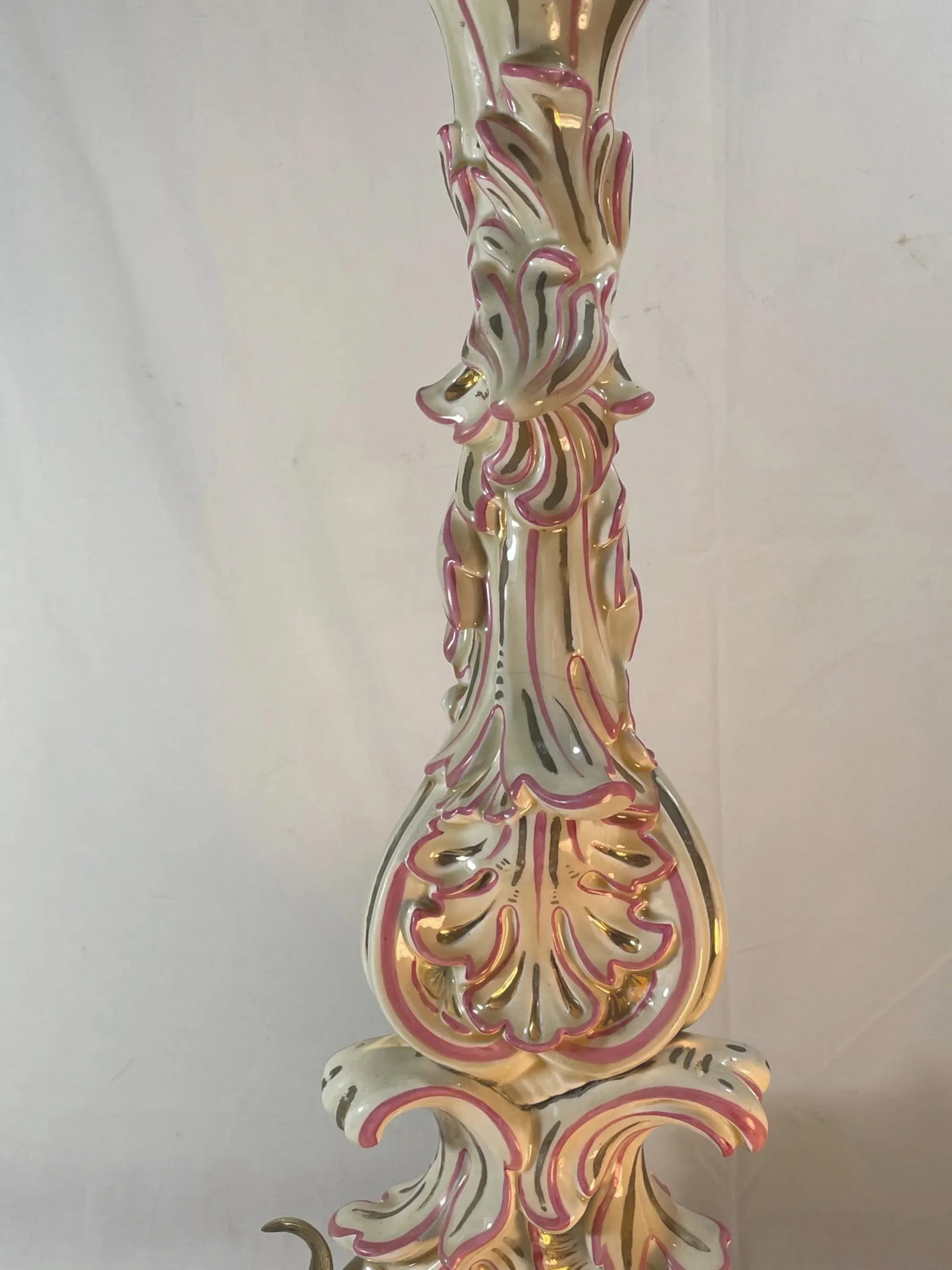 Large French Strasbourg 19th Century Faience Tall Floor Candle Holder With Ormolu - 7