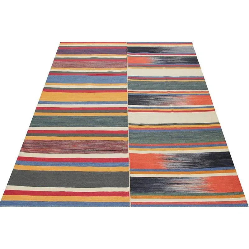 Handwoven Flatweave Stripe Pattern Scandinavian Style Kilim Rug 6'0" X 9'3" - 2